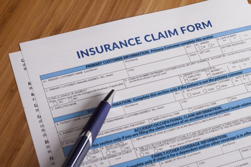 Insurance claim form on a desk